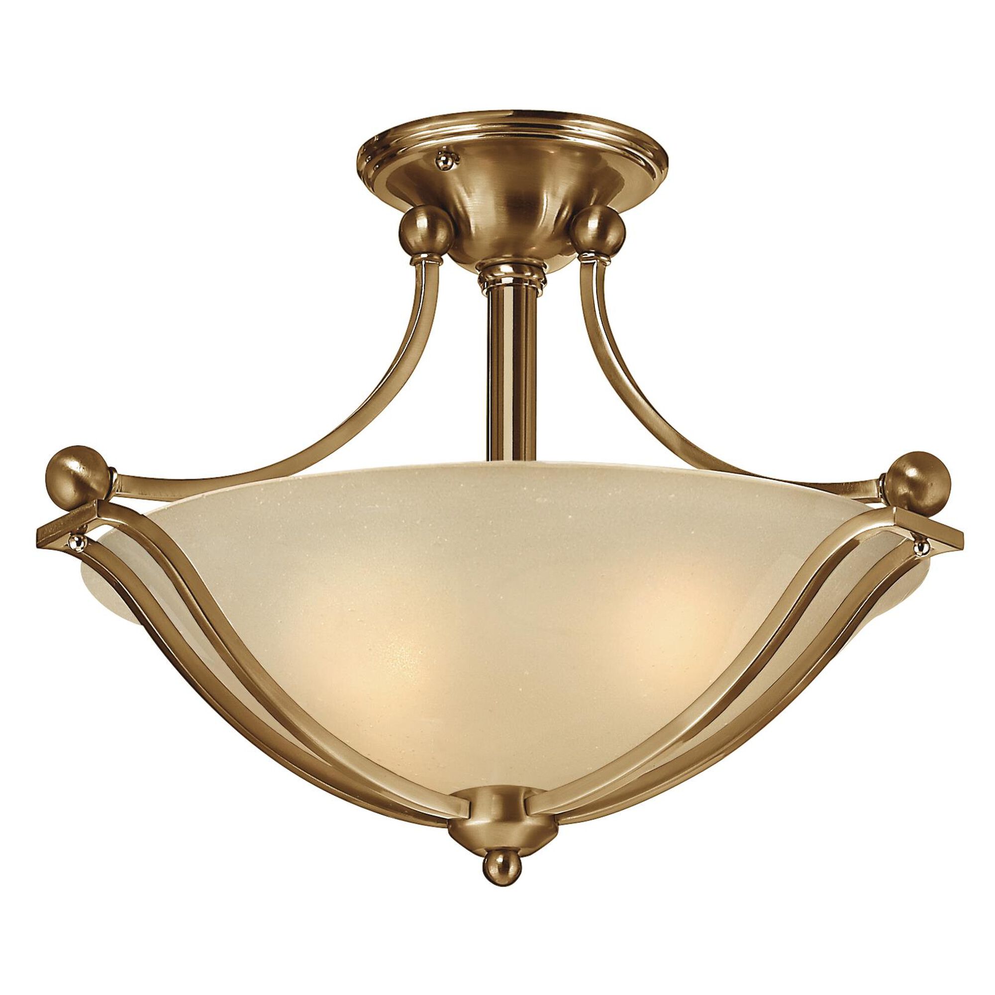 Shown in Brushed Bronze finish and Light Amber Seedy glass